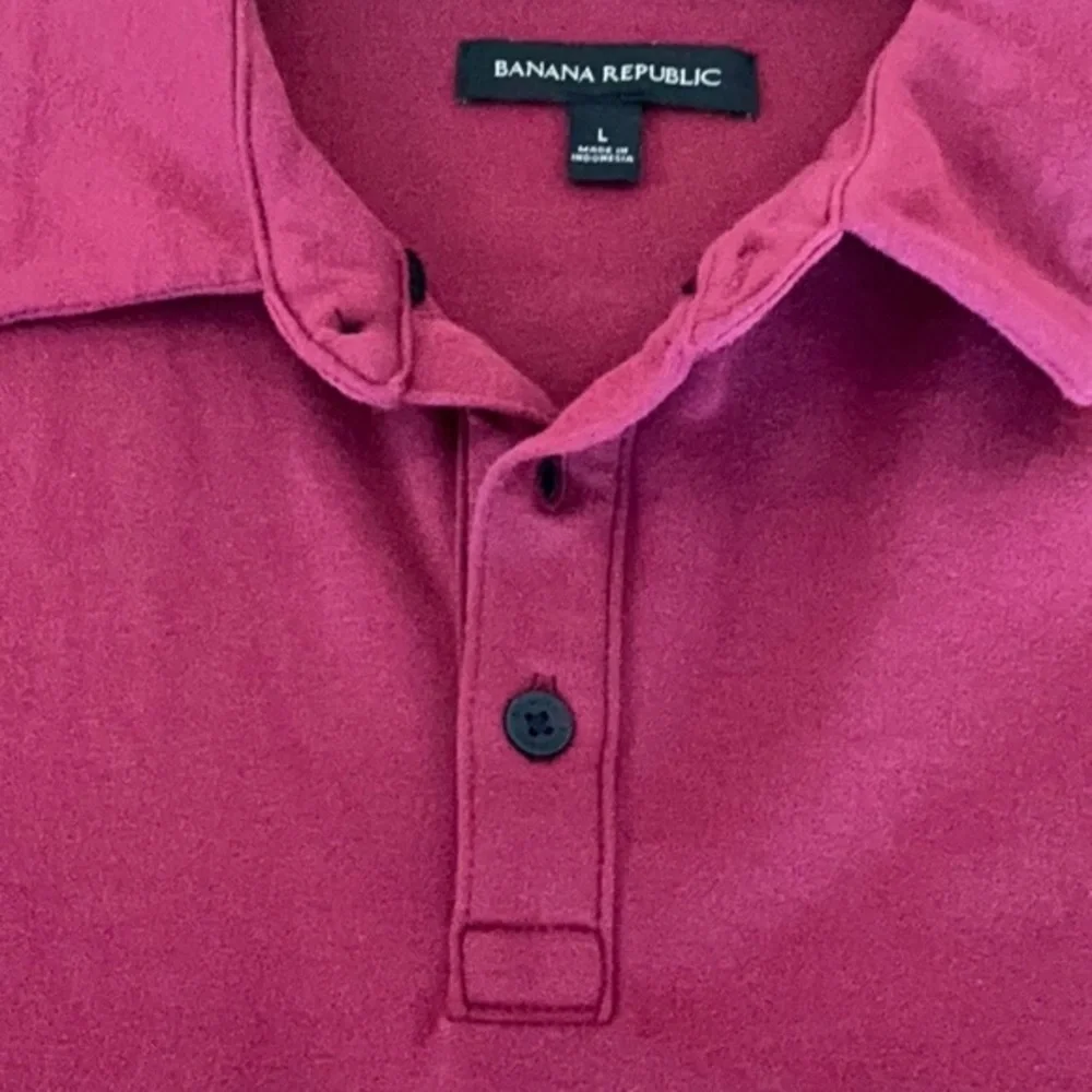 Banana Republic Mens Polo Shirt Large Burgundy Red Short Sleeve Jersey Knit‎